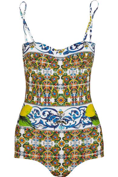 Dolce And Gabbana Printed Swimsuit Net A Porter Com