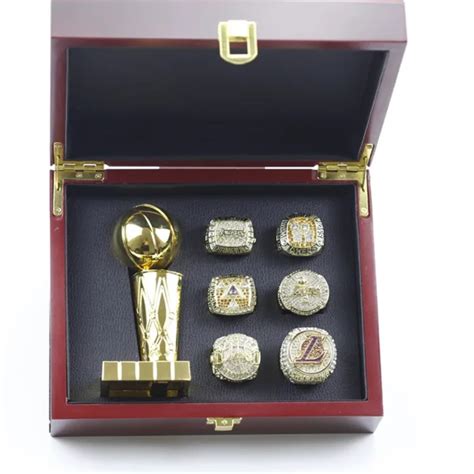 6 Los Angeles Lakers NBA championship rings set with Larry O’Brien Championship Trophy - MVP Ring