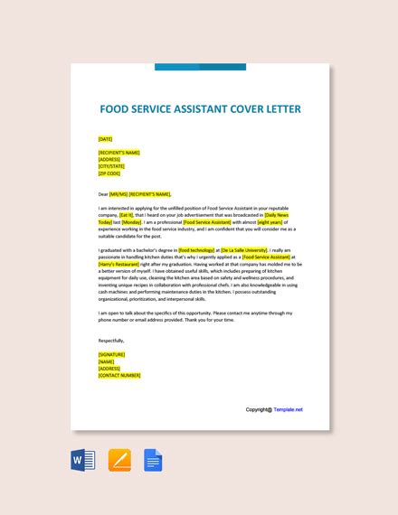 Free Food Service Cover Letter Templates In Pdf