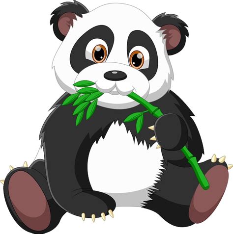 Premium Vector Cartoon Baby Panda Eating Bamboo