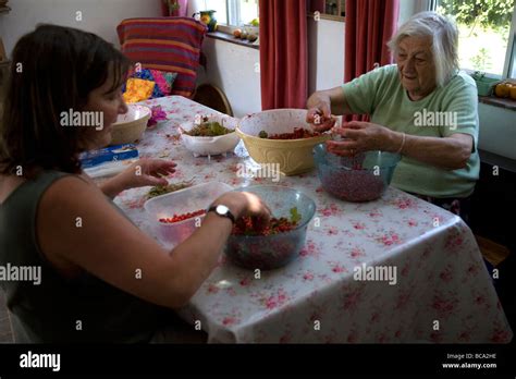 Woman Kitchen Table White Currants Fruit Stock Photo Alamy