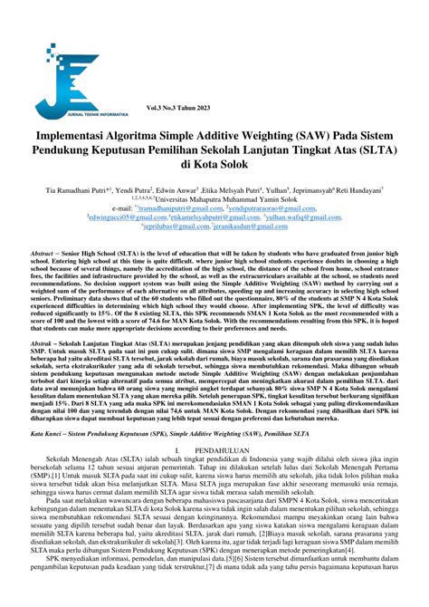 PDF Implementasi Algoritma Simple Additive Weighting SAW Pada