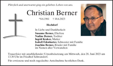 Traueranzeigen Von Christian Berner Mittelbayerische Trauer