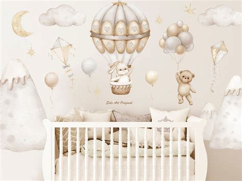 Teddy Bear Neutral Gender Hot Air Balloons Baby Shower Baby Bunny