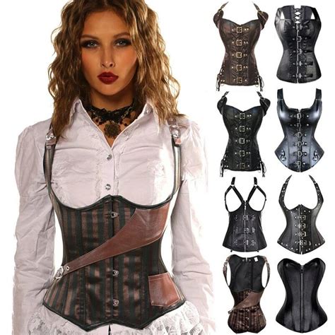 Women Steampunk Corset Top Sexy Bustier Gothic Overbust Leather Bustier