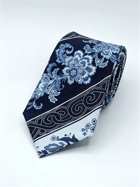 Floral Stripe Necktie Mens Blue Floral Tie Available As A Extra Long