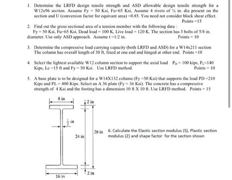 Solved Determine The Lrfd Design Tensile Strength And Asd Chegg