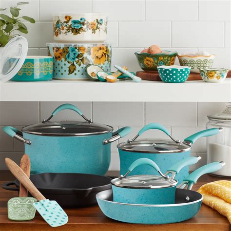 The Pioneer Woman Frontier Speckle Turquoise 24 Piece Cookware Combo Set