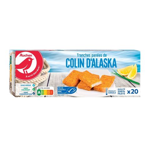 AUCHAN Tranches panées de colin d Alaska MSC 20 pièces 1kg pas cher