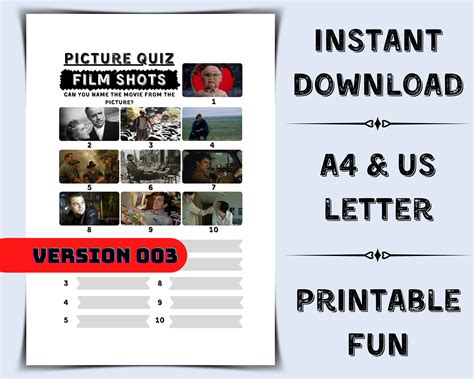 Printable Movie Shots Picture Quiz Pub Quiz Picture Round Film Shots
