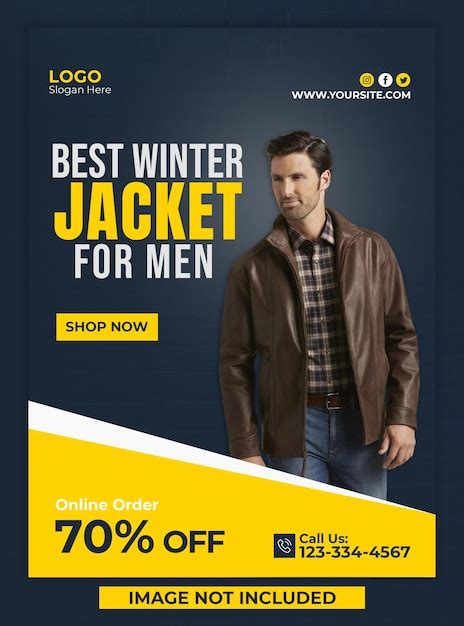 Premium PSD | Best winter jacket for men poster design template