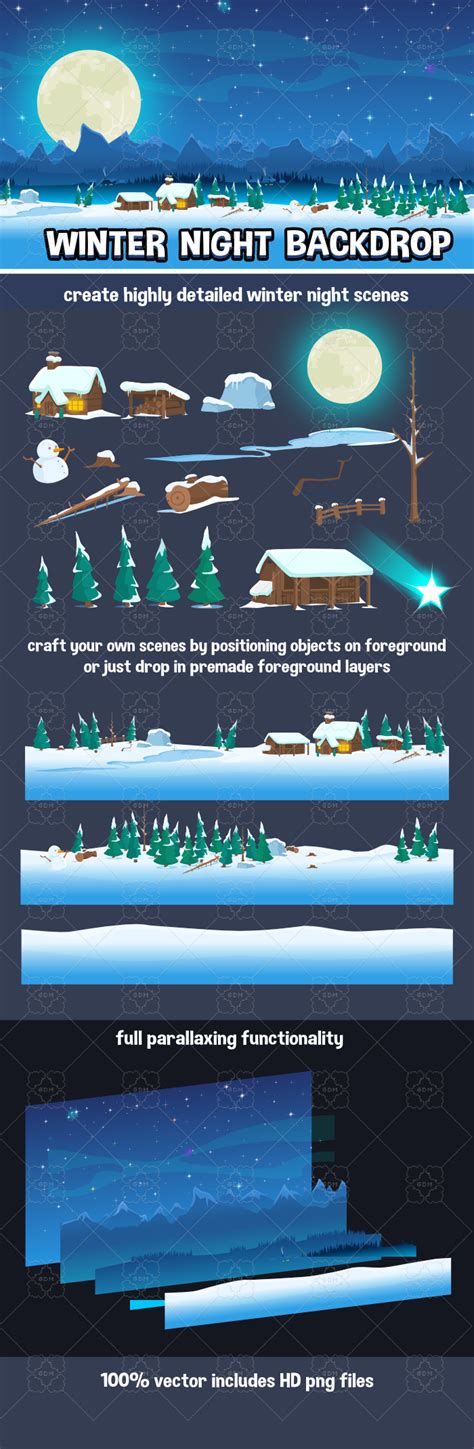 Winter night backdrop creation kit | GameDev Market