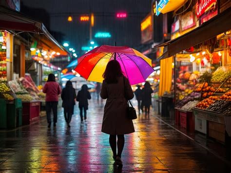 Premium Photo | Woman walk in night pedestrian street city