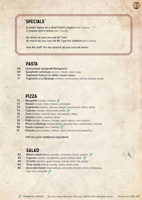 Menu - Restaurant La Bodega Mallorca