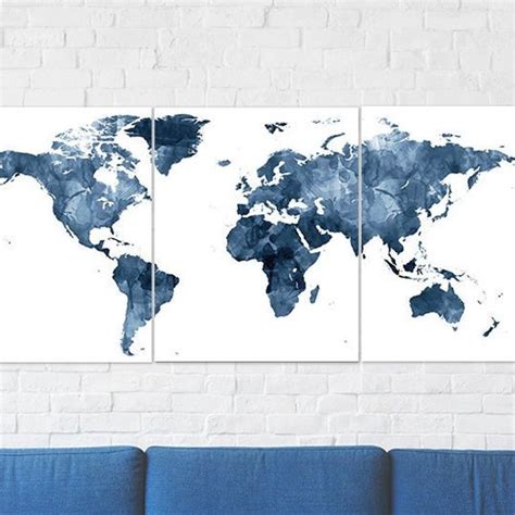 World Map Watercolor Print World Map Set of 3 Watercolor - Etsy