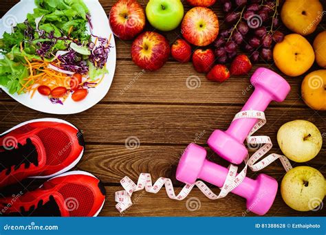 Fitness Healthy Fruits Fresh Healthy Salad Diet And Active Li Stock