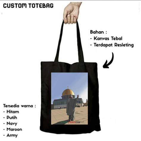 Jual Tote Bag Kanvas Drill Hitam Custom Totebag Custom Free Palestine