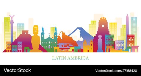 Latin America Skyline Landmarks Colouful Vector Image