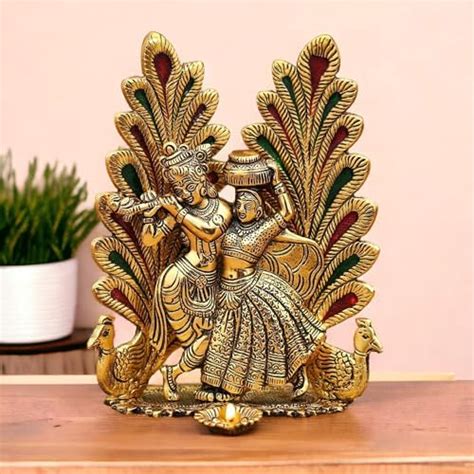 Buy Chhariya Crafts Metal Radha Krishna Idol Statue With Diya Peacock