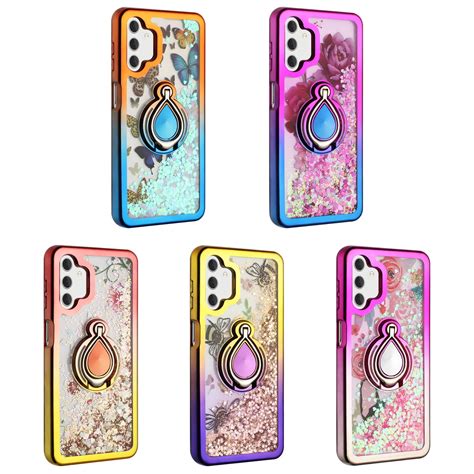 Samsung Galaxy A13 Phone Case Slim 100 Fit Glitter Ring Kickstand Dual Colors Shock Resistant