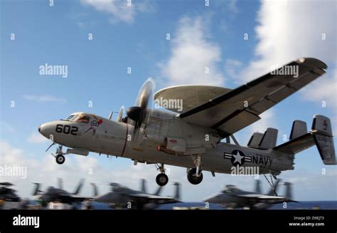 An E 2C Hawkeye Lands Aboard The Aircraft Carrier USS George H W Bush