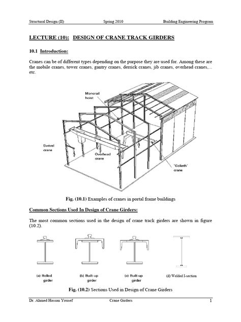 Lecture 10 Crane Girder | PDF | Crane (Machine) | Bending