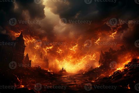 Fiery inferno amidst darkness background AI Generated 28252634 Stock ...