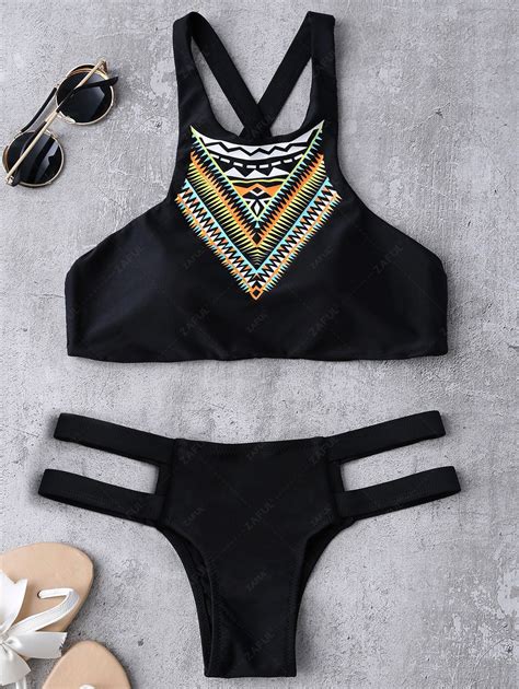 23 OFF 2021 Bandage Tribal Print Bikini Set In BLACK ZAFUL