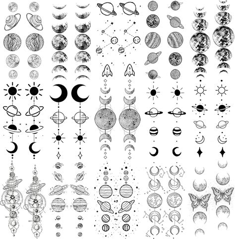 Shegazzi 15 Sheets Realistic Space Planets Chain Temporary Tattoos For