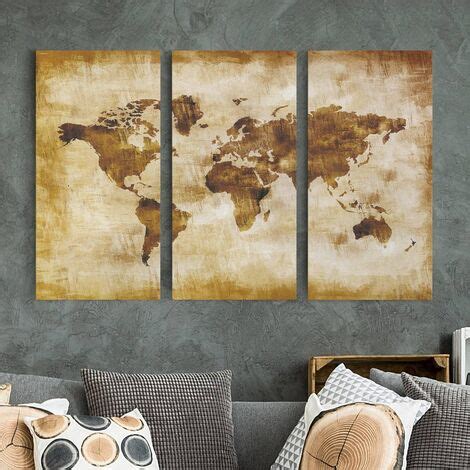 Impression Sur Toile 3 Parties No CG75 Map Of The World Format