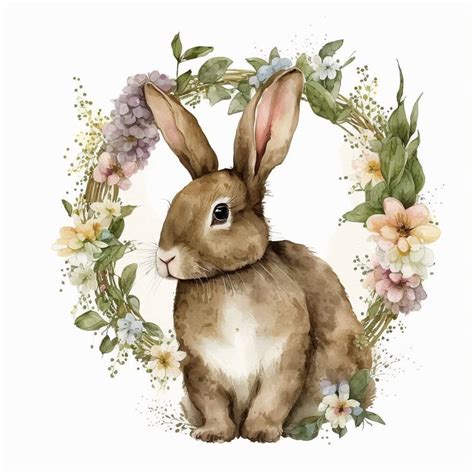 Bunnies With Flower Wreaths Clipart High Quality Jpgs Digital