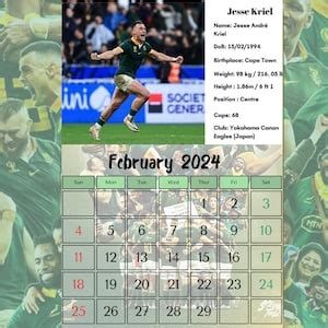 2024 South African Springboks Monthly Calendar Etsy