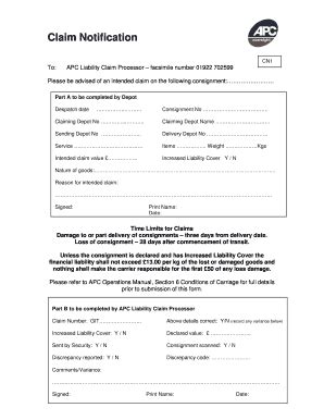 Fillable Online Streetwise Couriers Co Claim Notification Form