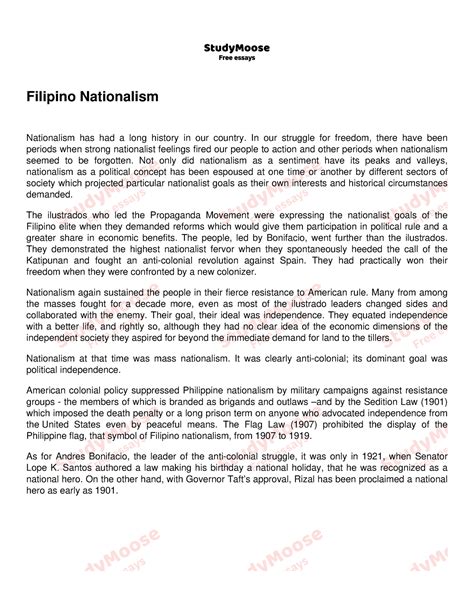 Filipino Nationalism - Essay - Filipino Nationalism Nationalism has had ...