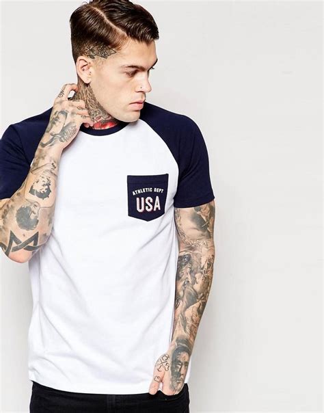 ASOS Relaxed T Shirt With USA Print Pocket In Heavyweight Fabric At