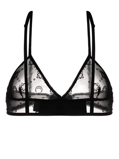 Marine Serre Moonogram Glittered Mesh Bra Black Farfetch