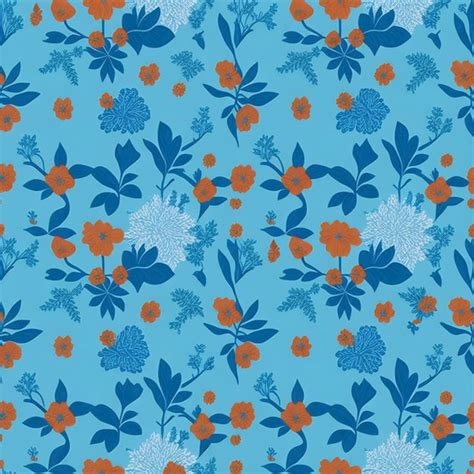 Premium Psd Minimalist Floral Pattern In Orange And Blue