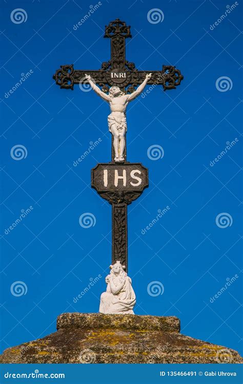 Christian Black Iron Crucifix With White Sculpture Of Jesus Christ