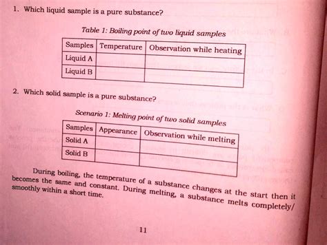 Solved 1 Which Liquid Sample Is A Pure Substance Table 1 Boiling