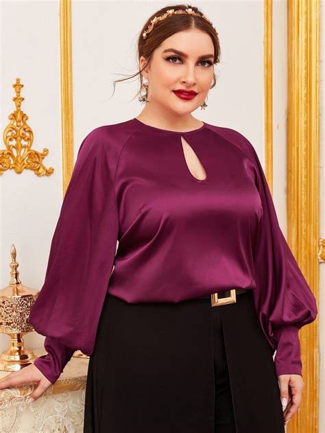 Plus Size Purple Satin Keyhole Blouse From Shein Plus Size Long