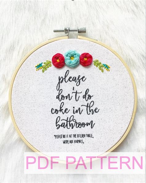 Don T Do Coke In The Bathroom Embroidery Pattern PDF Etsy