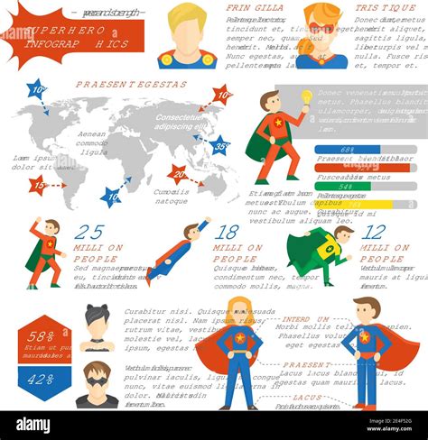 Super Hero Infographics With Avatars In Costumes And World Map Vector