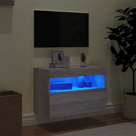 Drfeify Meuble TV mural avec lumières LED sonoma gris 60x30x40 cm