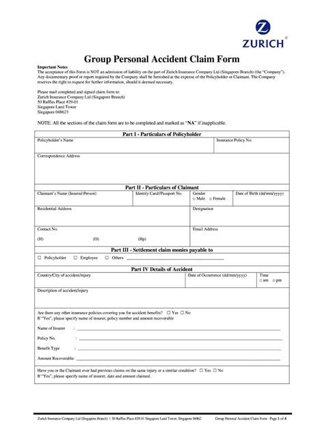 Fillable Online 2 Group PA Claim Form Zurich Singapore Insurance Fax