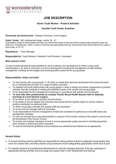 Senior Youth Worker Job Description Worcestershire County Council