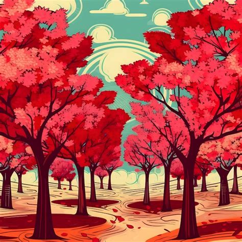 Premium AI Image | Autumn landscape with red trees