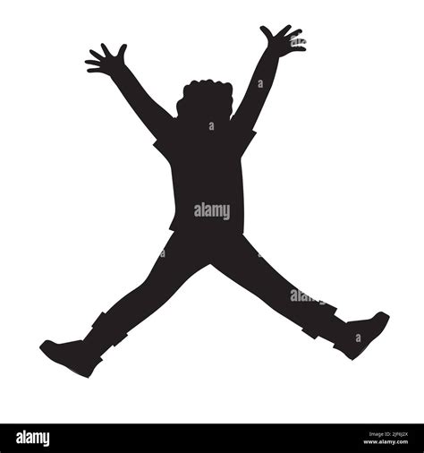 Black Silhouette Of Jumping Up Child Boy Vector Illustration Isolated