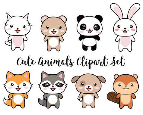 Vector Clipart Cute Animals Kawaii Animals 300 Dpi Png