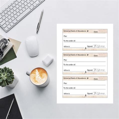 Money Manifesting Cheques Printable Law Of Attraction Abundance Cheque