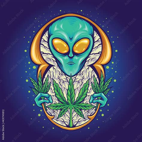 Alien Weed Plant Cannabis Galaxy Space Vector Illustrations For Your